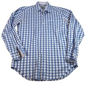 Johnston & Murphy Mens tailored fit blue geometric dress shirt.  Size M.